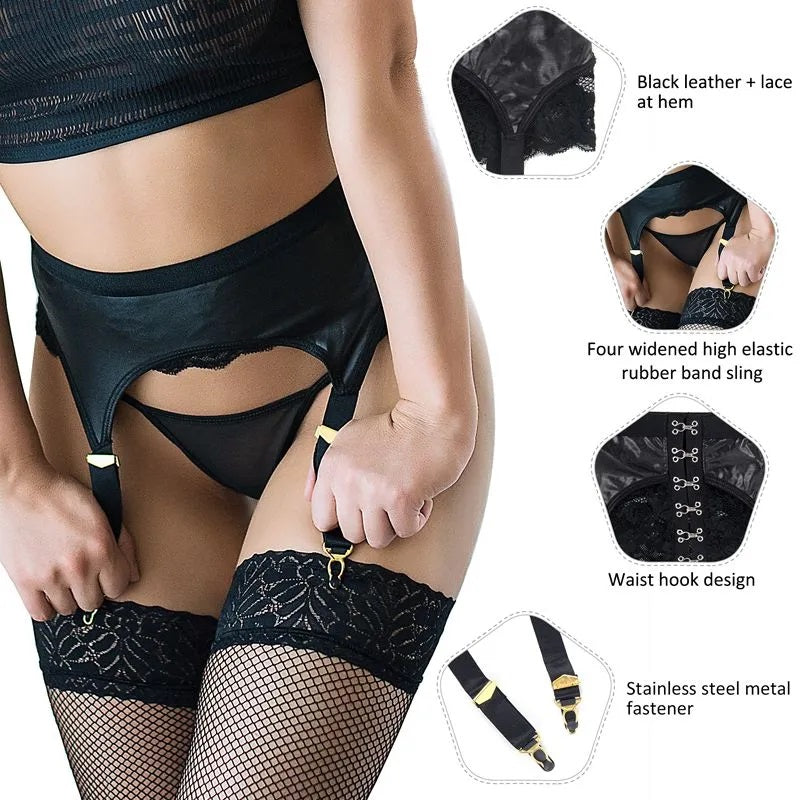 Faux Leather Garter and Panty Set
